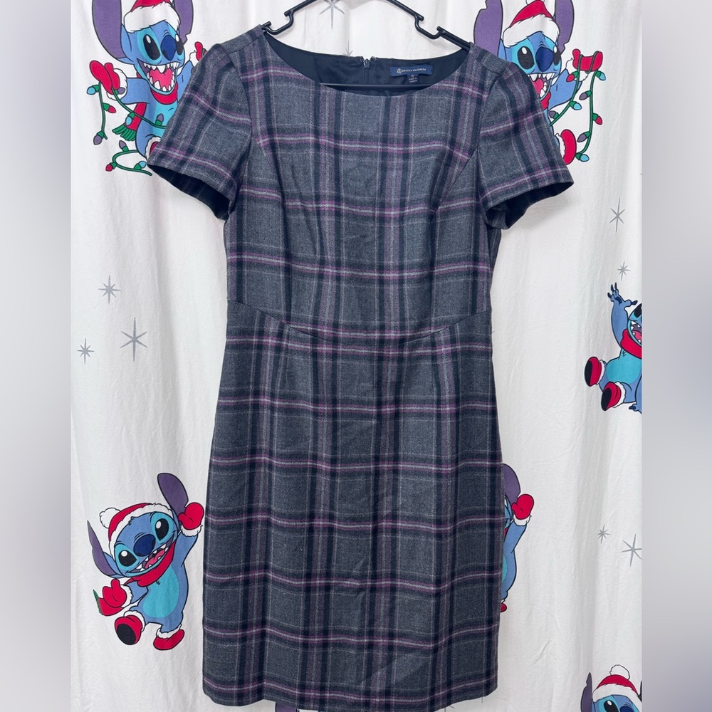 Brooks Brothers Gray and Purple Wool Plaid Dress